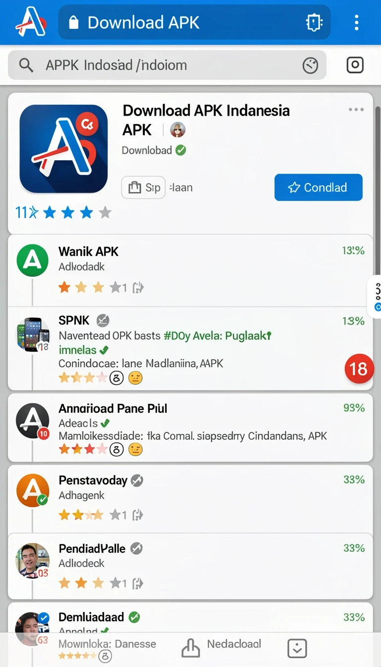 Halaman detail dengan informasi versi, ukuran, dan rating.